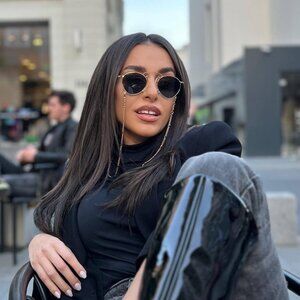 Gucci GG1034S 002 Geometric Sunglasses - Gold with Chain/Grey